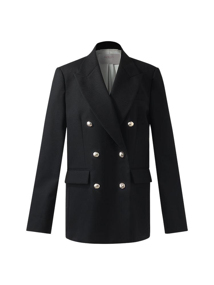 Worsted Wool Double-Breasted Women Blazer Product Image