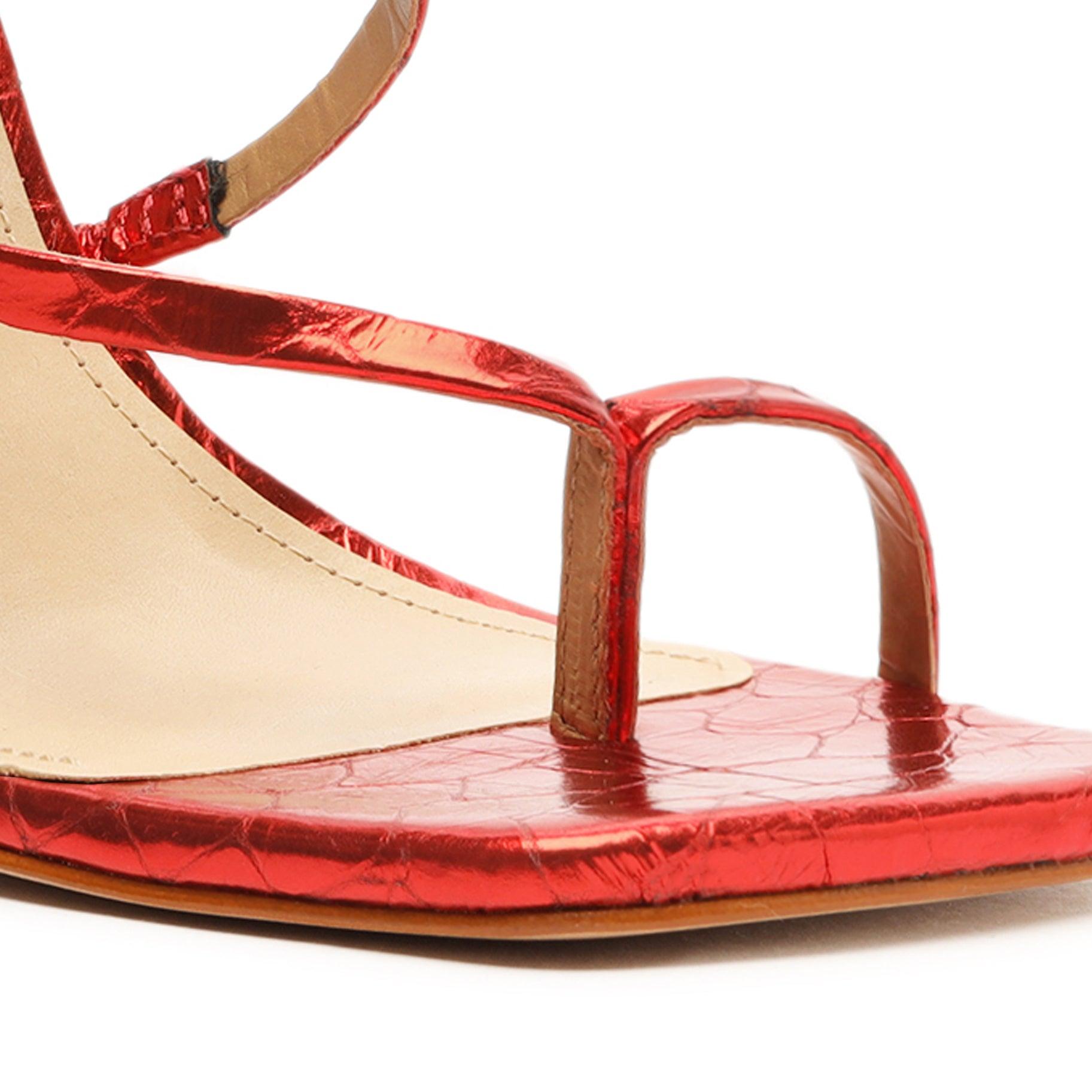 Lily Metallic Crocodile-Embossed Leather Sandal Product Image