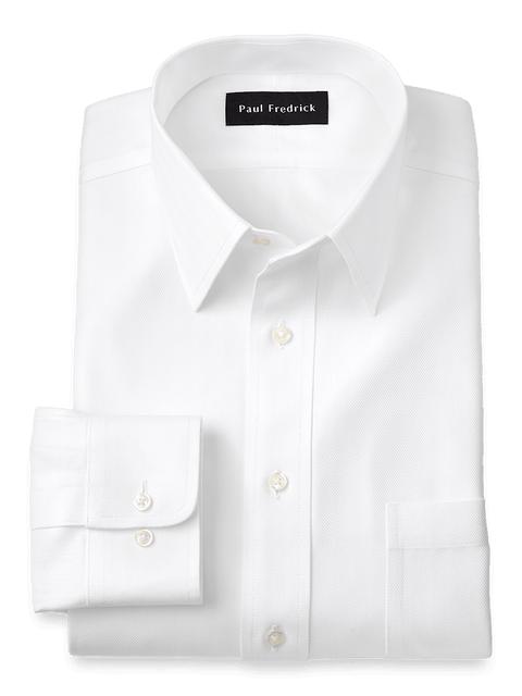 Non-Iron Cotton Herringbone Point Collar Dress Shirt - White Product Image