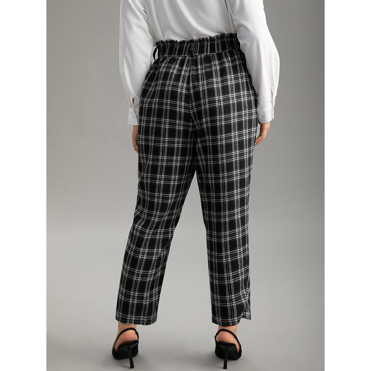 Plus Size Plaid Paperbag Waist Pocket Pants Women Black Office Bodycon High Rise Work Pants BloomChic 18-20/2X Product Image