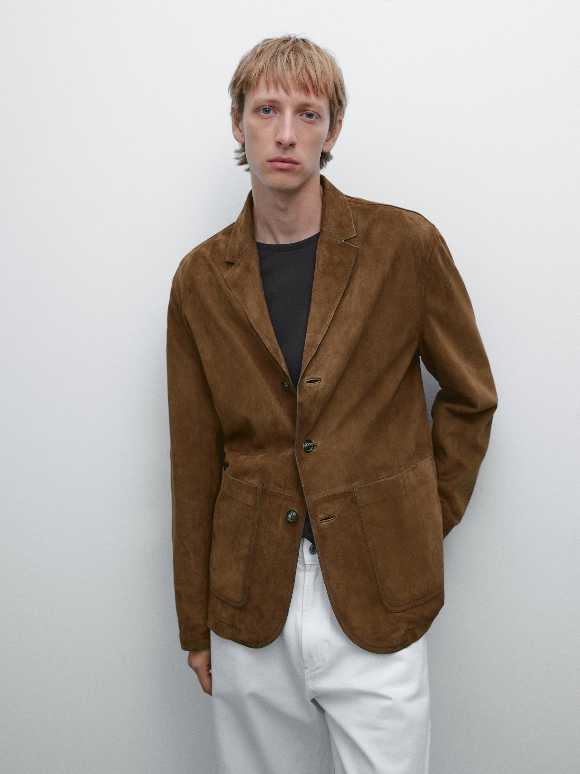 Suede leather blazer with topstitching Product Image