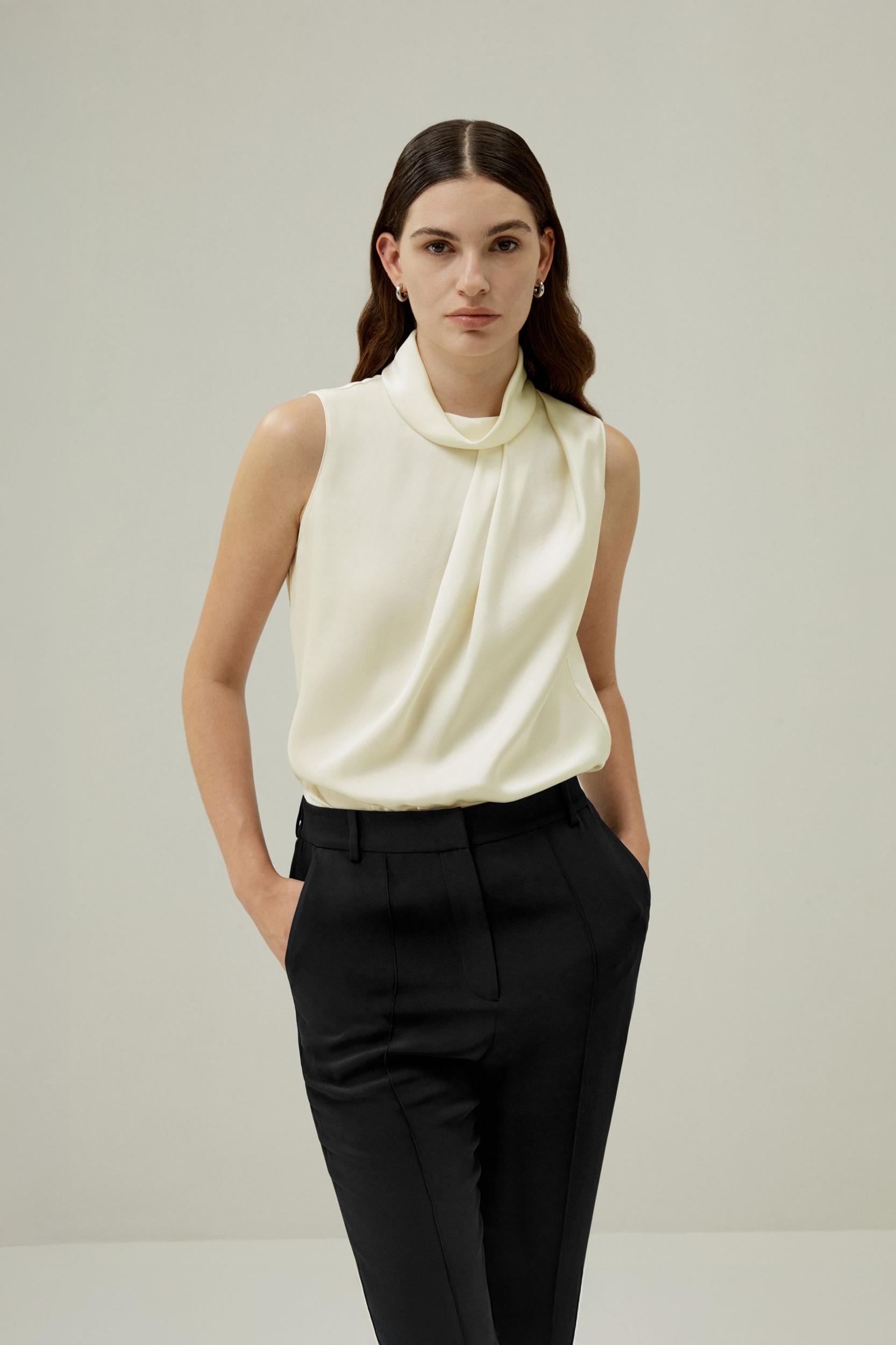 LILYSILK Silk Blouse Women - Dark Olive Mulberry Silk - Elegant Cowl Neck Blouse XS Product Image