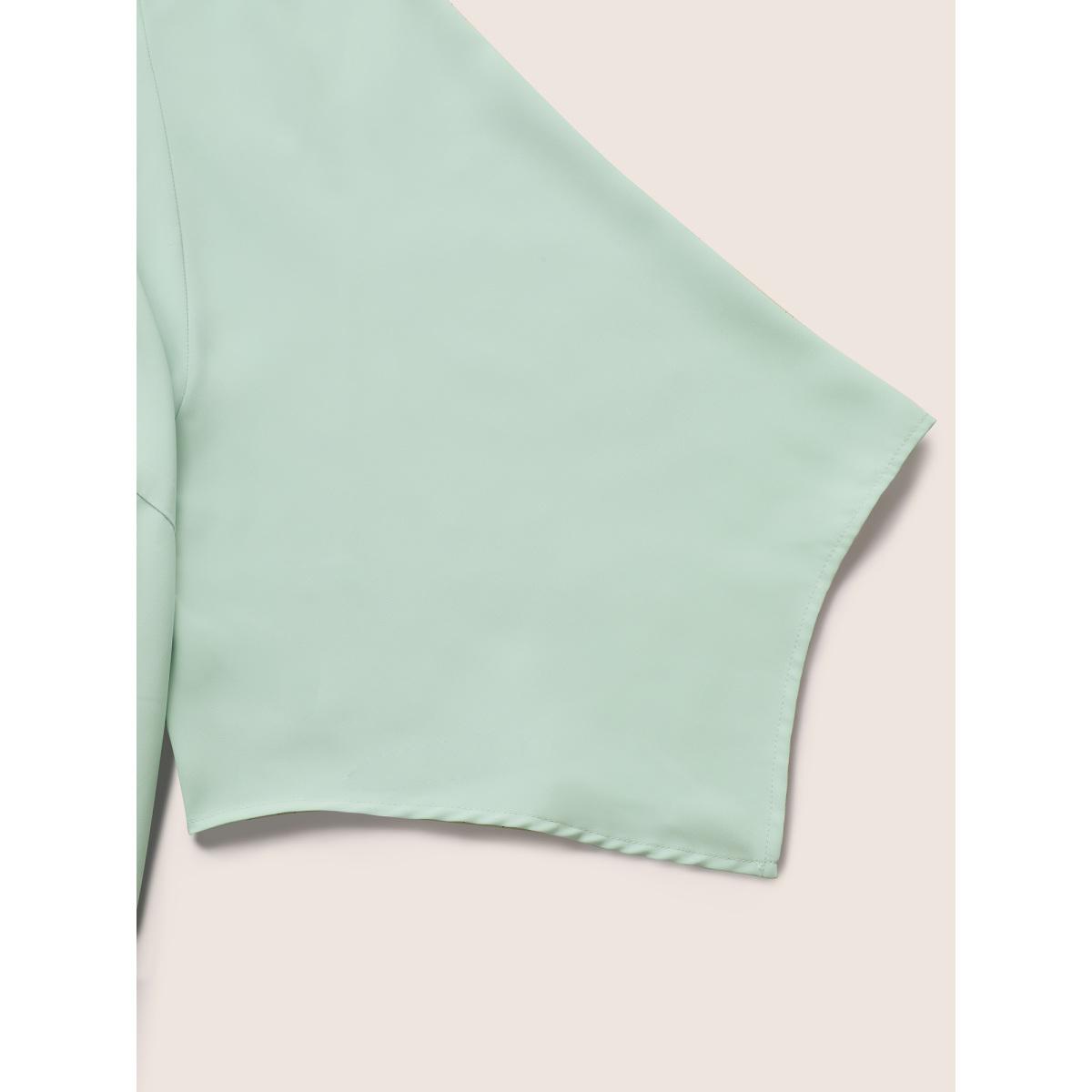 Plus Size Mint Solid Raglan Sleeve Keyhole Button Up Blouse Women Work From Home Elbow-length sleeve Notched collar Office Blouses BloomChic 26/4X Product Image