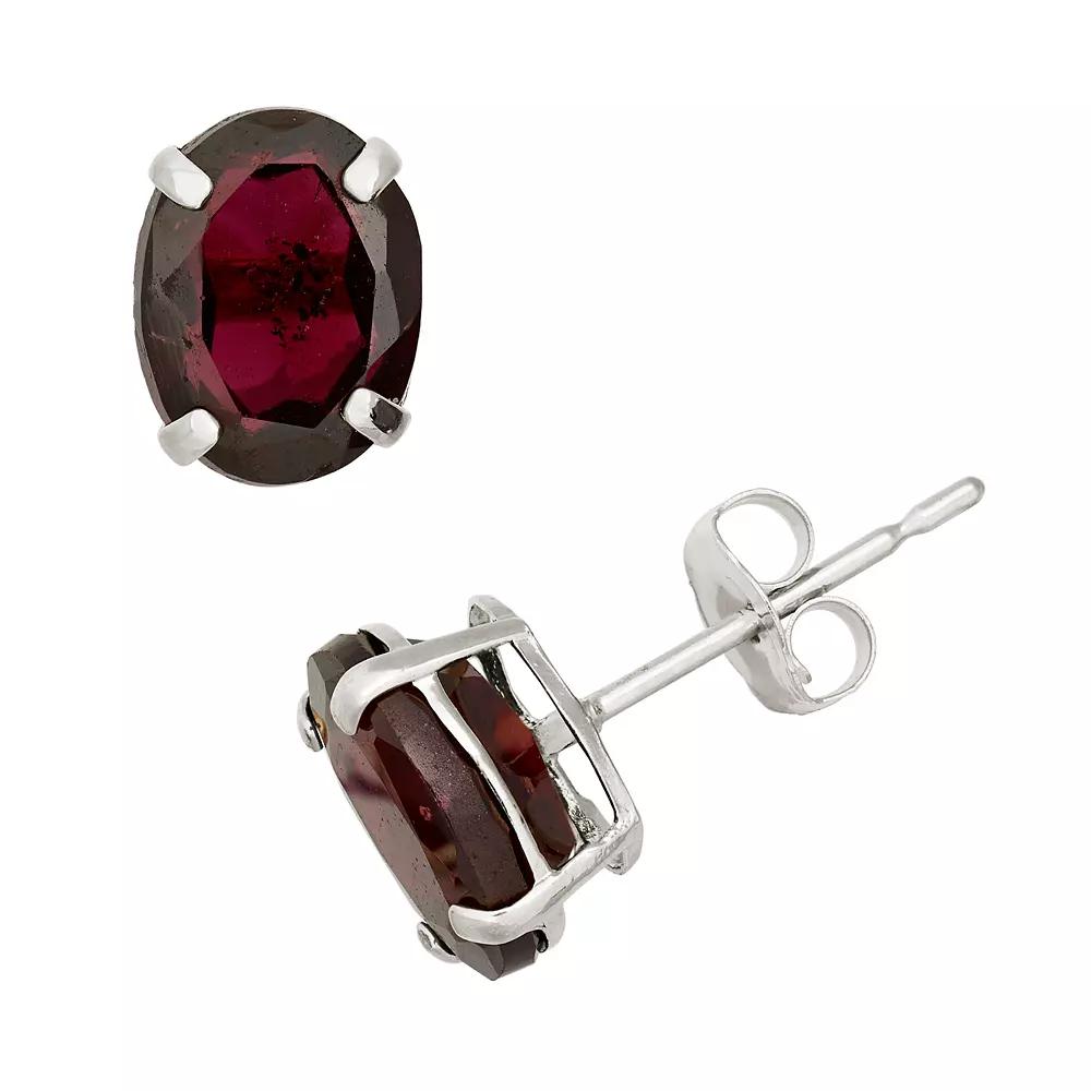 Designs by Gioelli Garnet 10k White Gold Oval Stud Earrings, Women's, Red Product Image