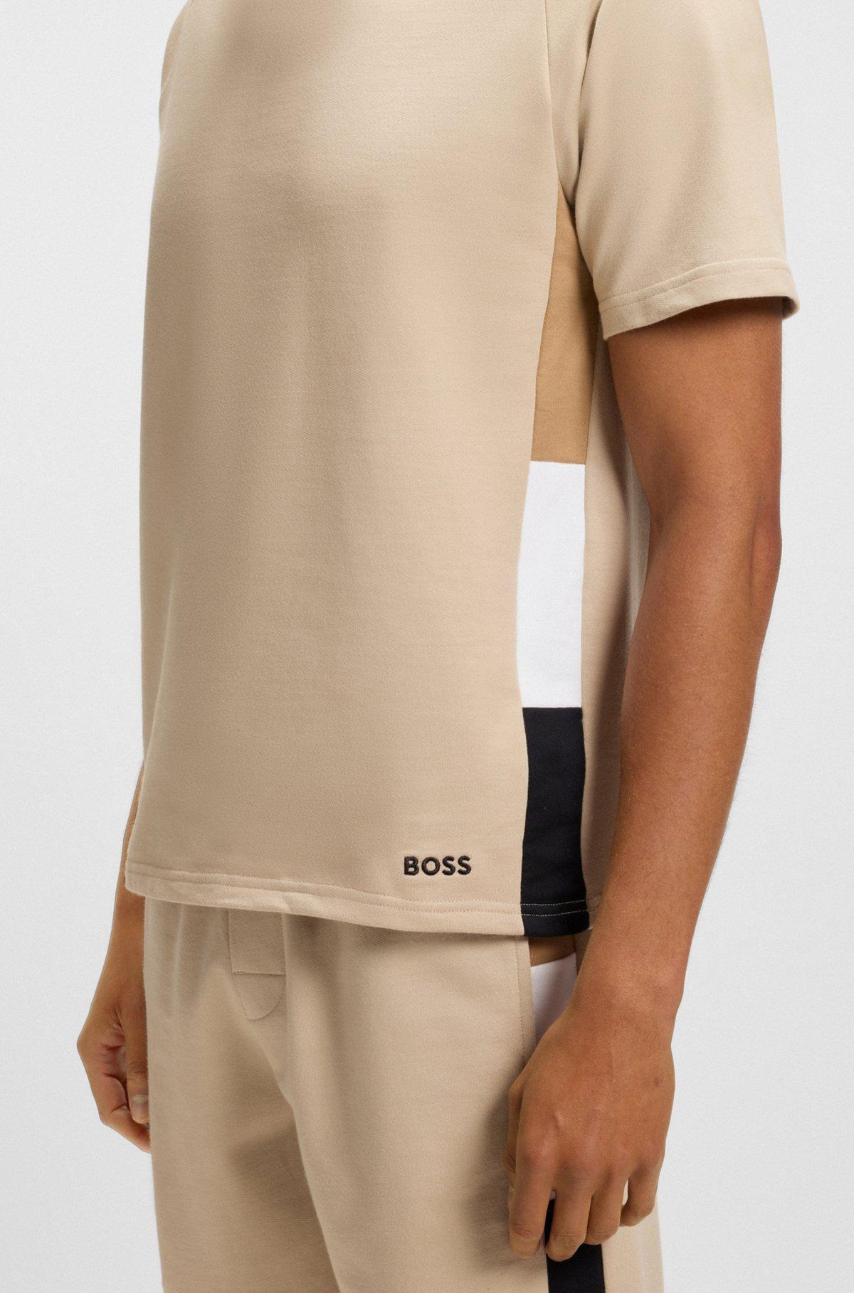 BOSS - Cotton-terry T-shirt with contrast side panels - Light Beige Product Image