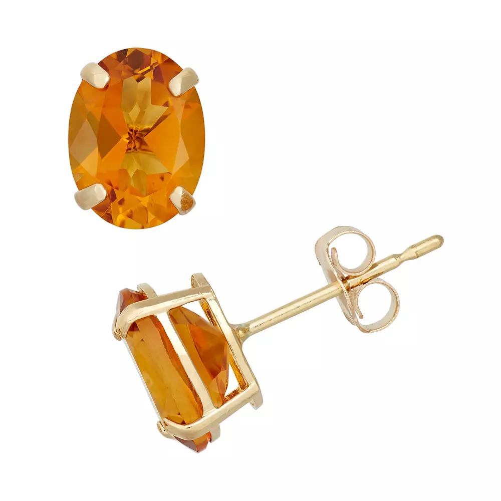 Designs by Gioelli Citrine 10k Gold Oval Stud Earrings, Women's, Orange Product Image