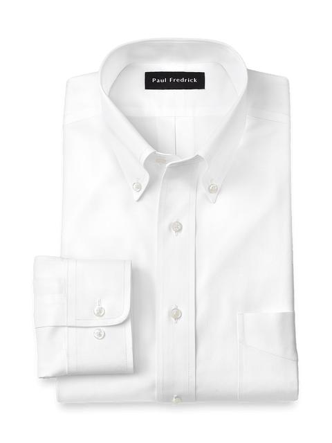 Non-Iron Cotton Pinpoint Solid Button Down Collar Dress Shirt - White Product Image