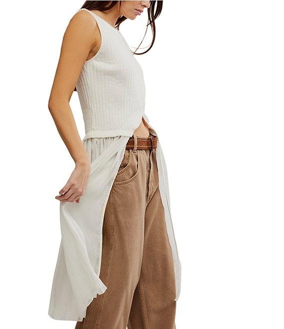 Free People Twice As Nice Ribbed Knit Crew Neck Sleeveless Button Front Vest Maxi Top Product Image