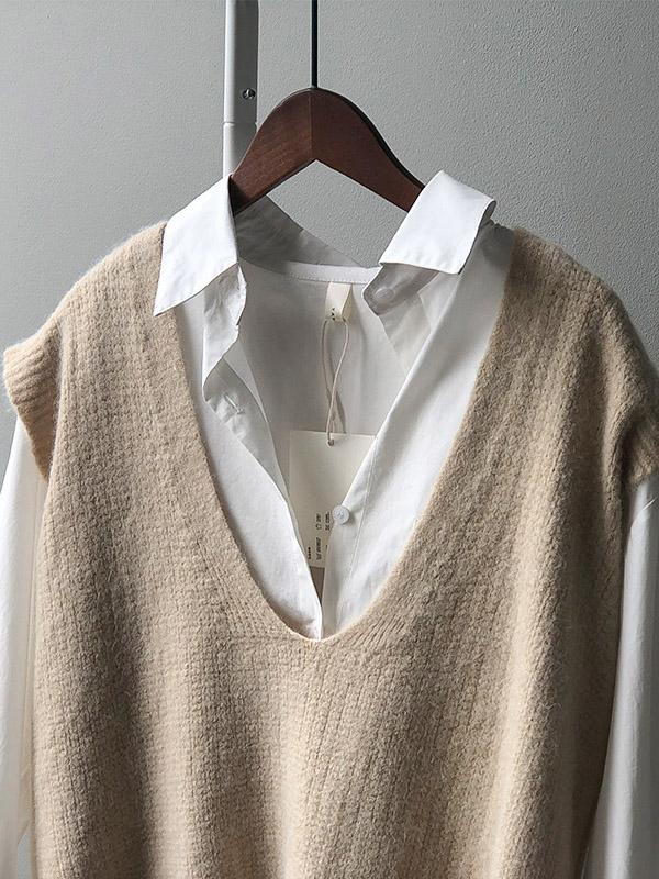 Knitting Irregularity Solid V-Neck Vest Product Image