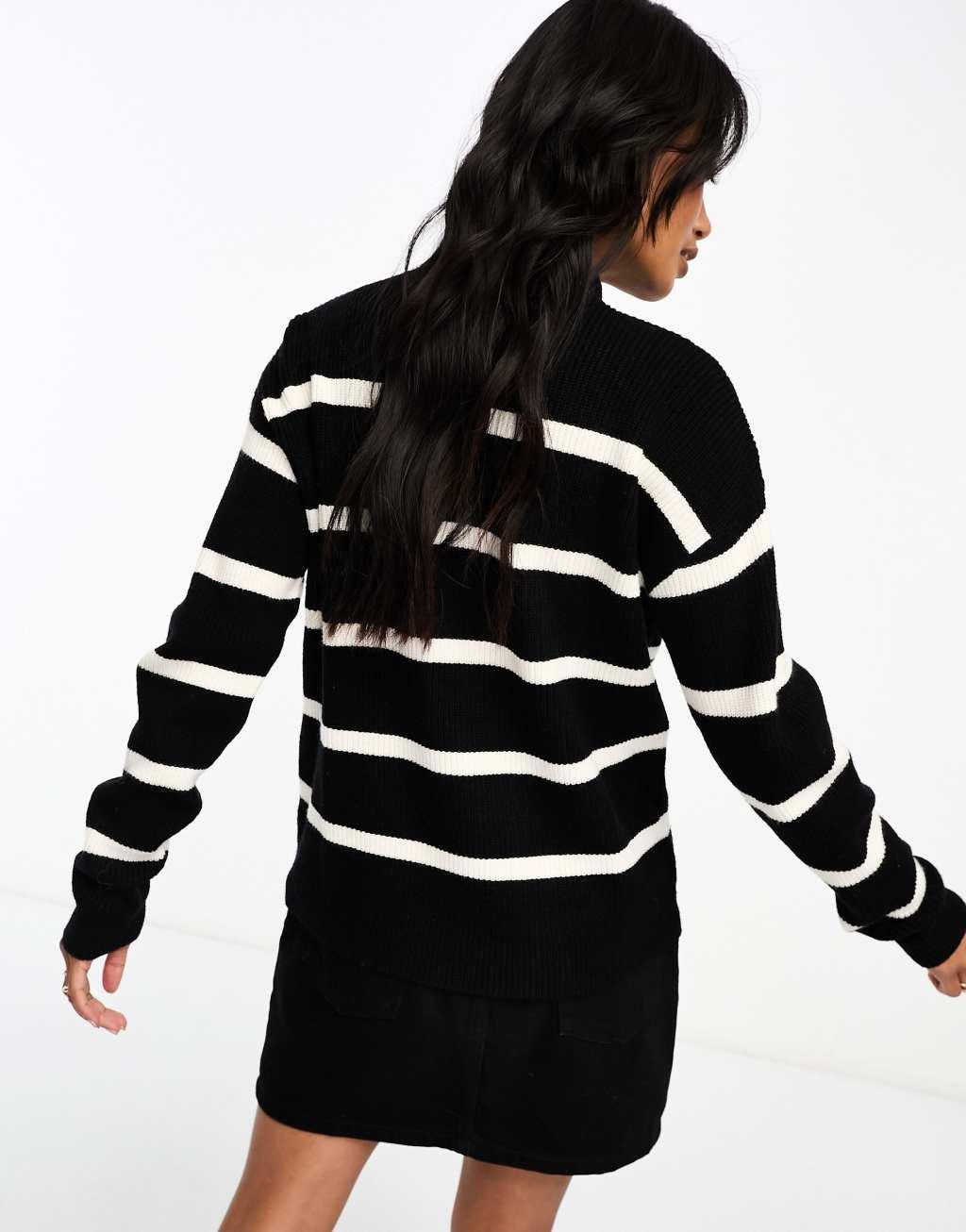 Vila high neck super soft sweater in black mono stripe Product Image