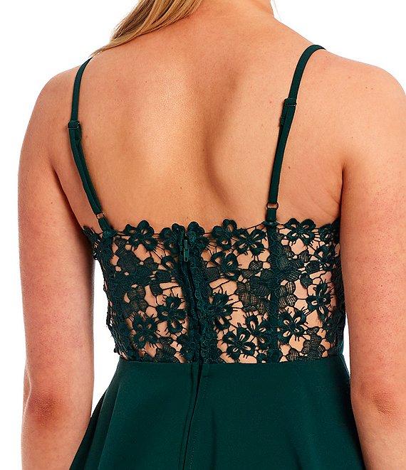 City Vibe Spaghetti Strap Round Neck Lace Back Scuba Crepe Fit-and-Flare Dress Product Image