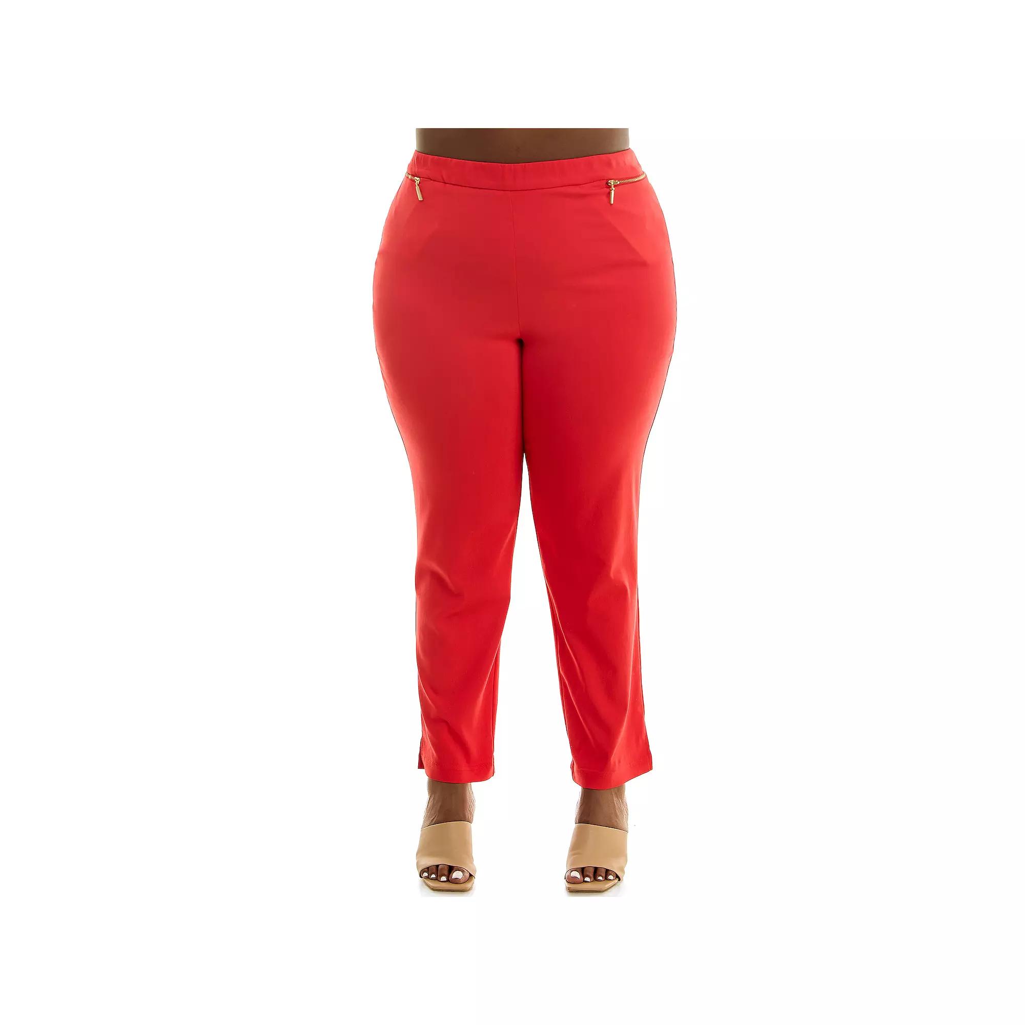 Plus Size Nina Leonard Ankle Length Millennium Pants, Women's, Size: 1XL, Red Product Image