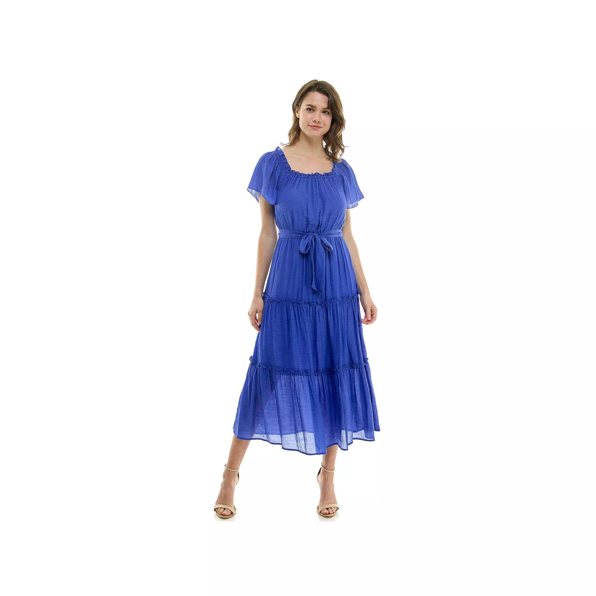 Women's Luxology Short Sleeve Belted Maxi Dress,  Product Image