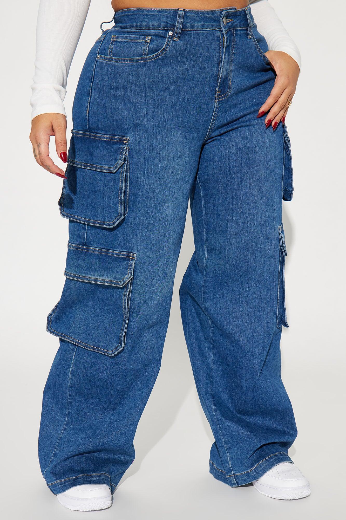 Deep Dive Low Stretch Cargo Jeans - Medium Wash Product Image