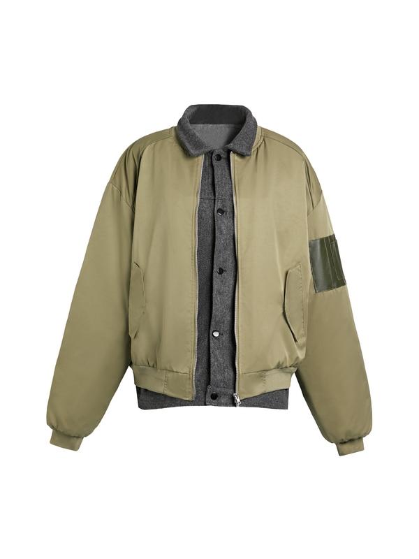 Men's Vintage Fake Two Piece Splice Bomber Jacket Product Image