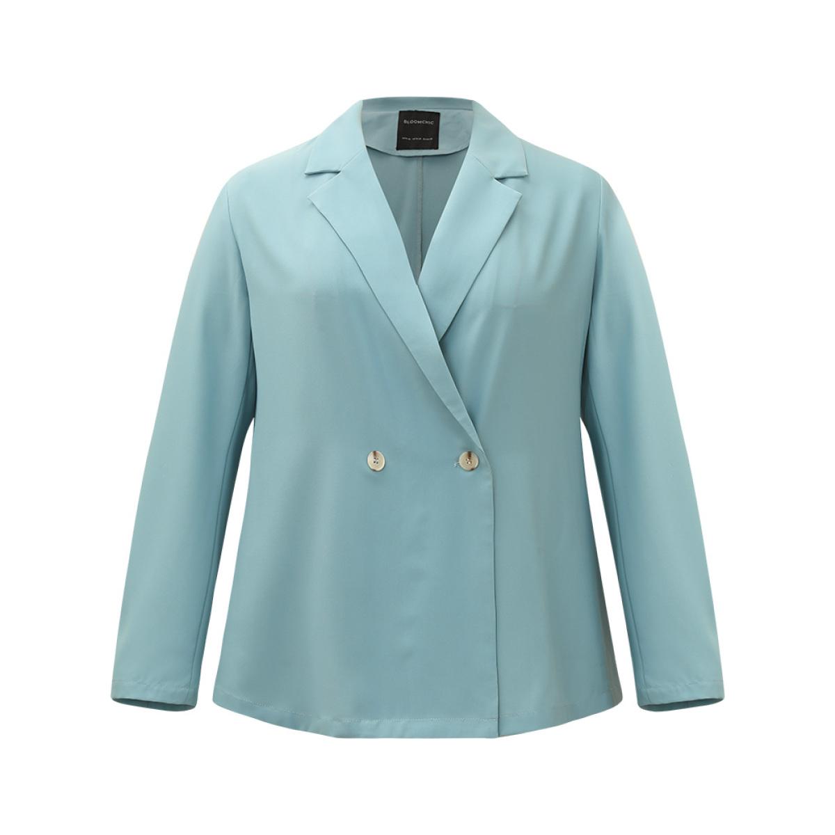 Plus Size Solid Double Breasted Lapel Collar Blazer Stone Women Dailywear Plain Plain Sleeve Long Sleeve Lapel Collar 30/6X Casual Blazers BloomChic Product Image