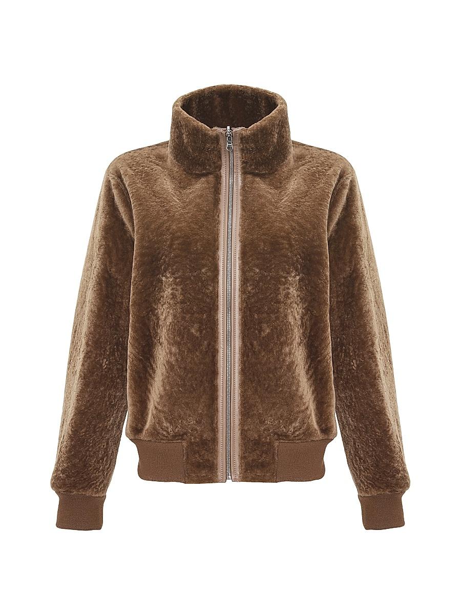 Womens Reversible Textured Shearling Lamb Bomber Jacket Product Image