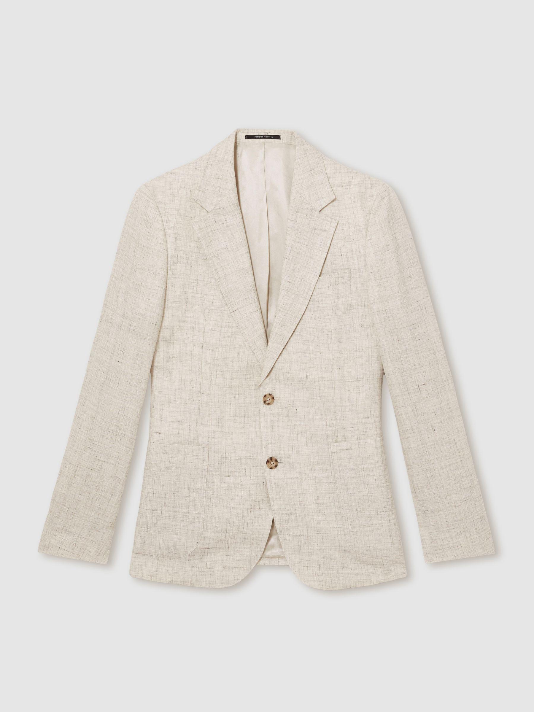 Slim Fit Linen Single Breasted Check Suit Blazer in Oatmeal Product Image