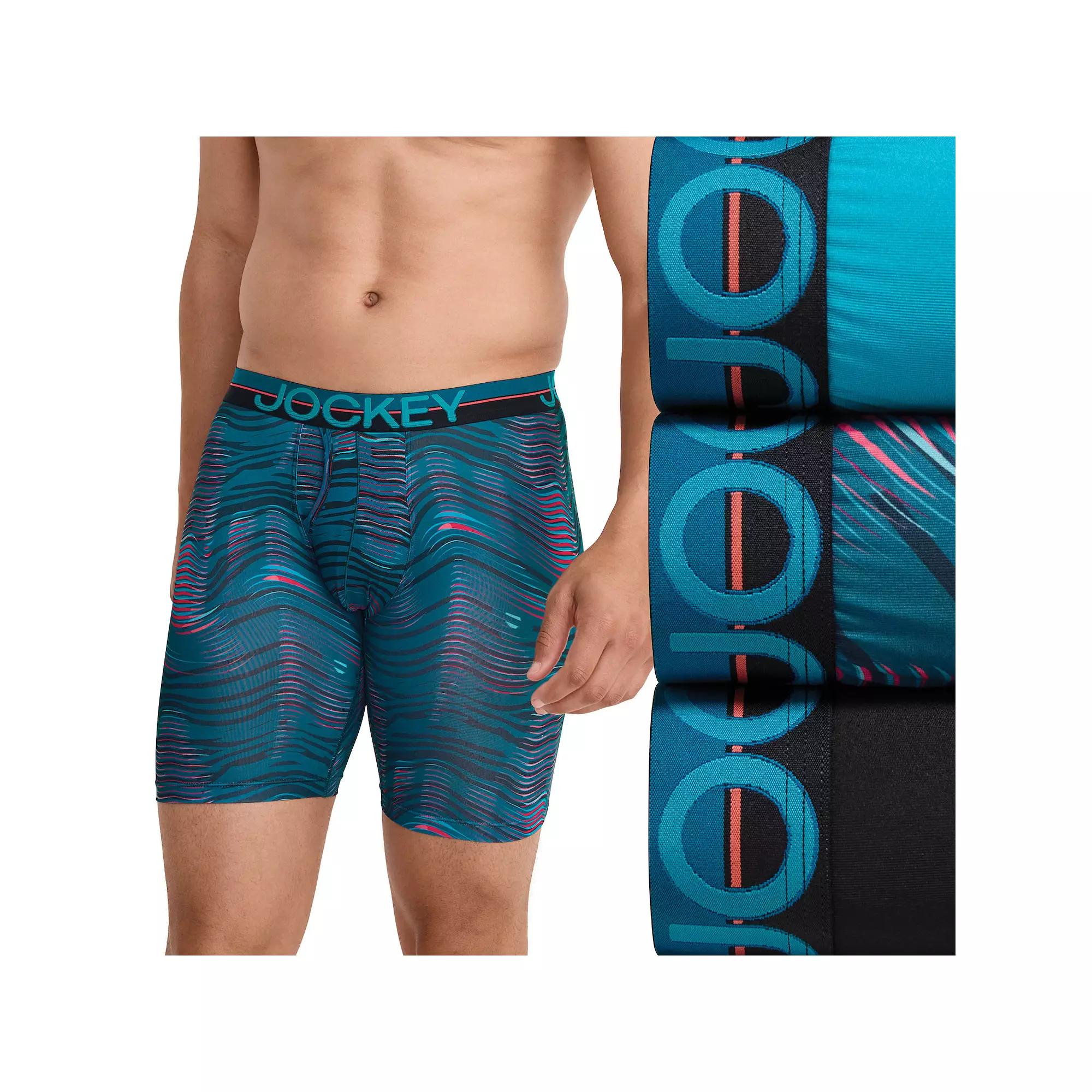 Men's Jockey® Infinite Cool 3-pack Microfiber Stretch 8" Long Leg Boxer Briefs, Size: Small, Underwater Blue Product Image