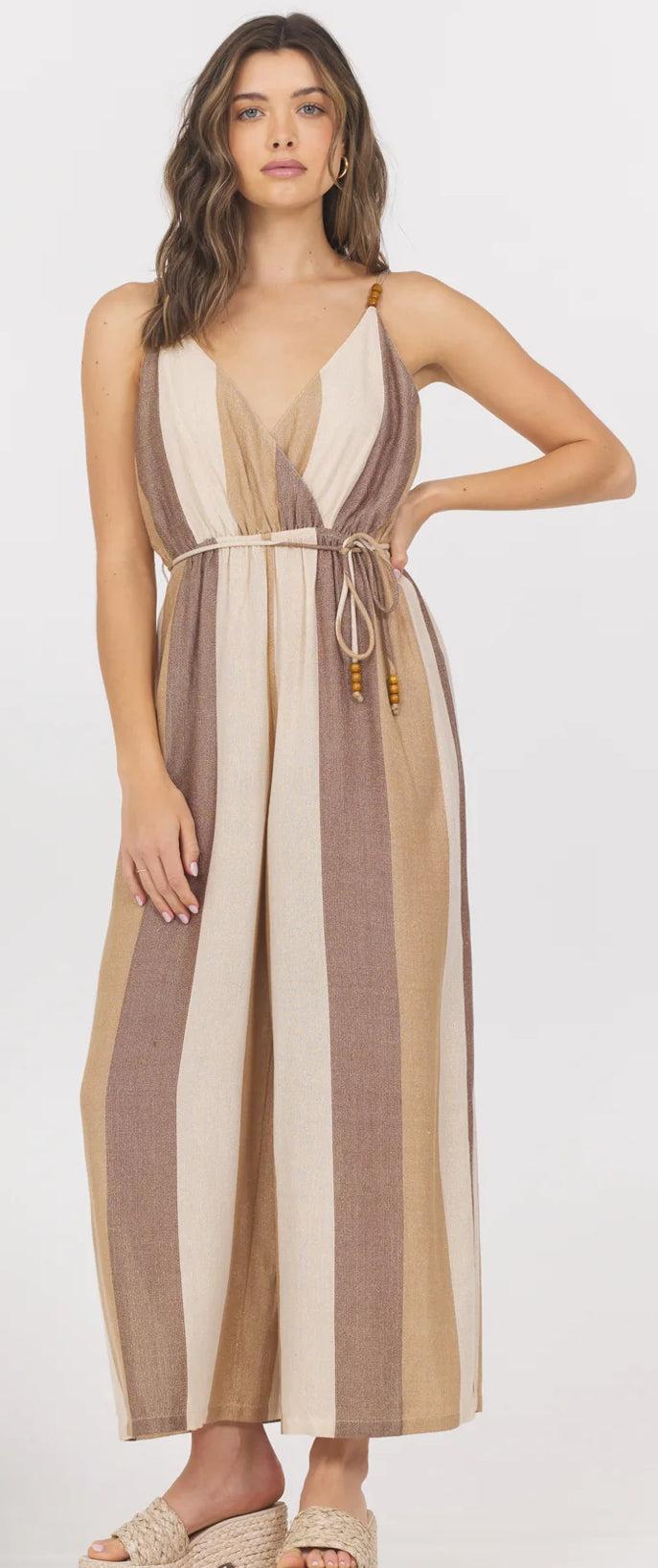 Vintage Havana Woven Metallic Stripe Jumpsuit Product Image