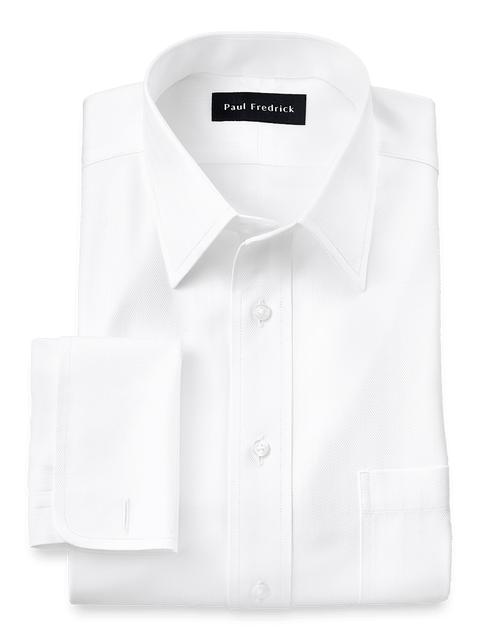 Non-Iron Cotton Herringbone Point Collar French Cuff Dress Shirt - White Product Image