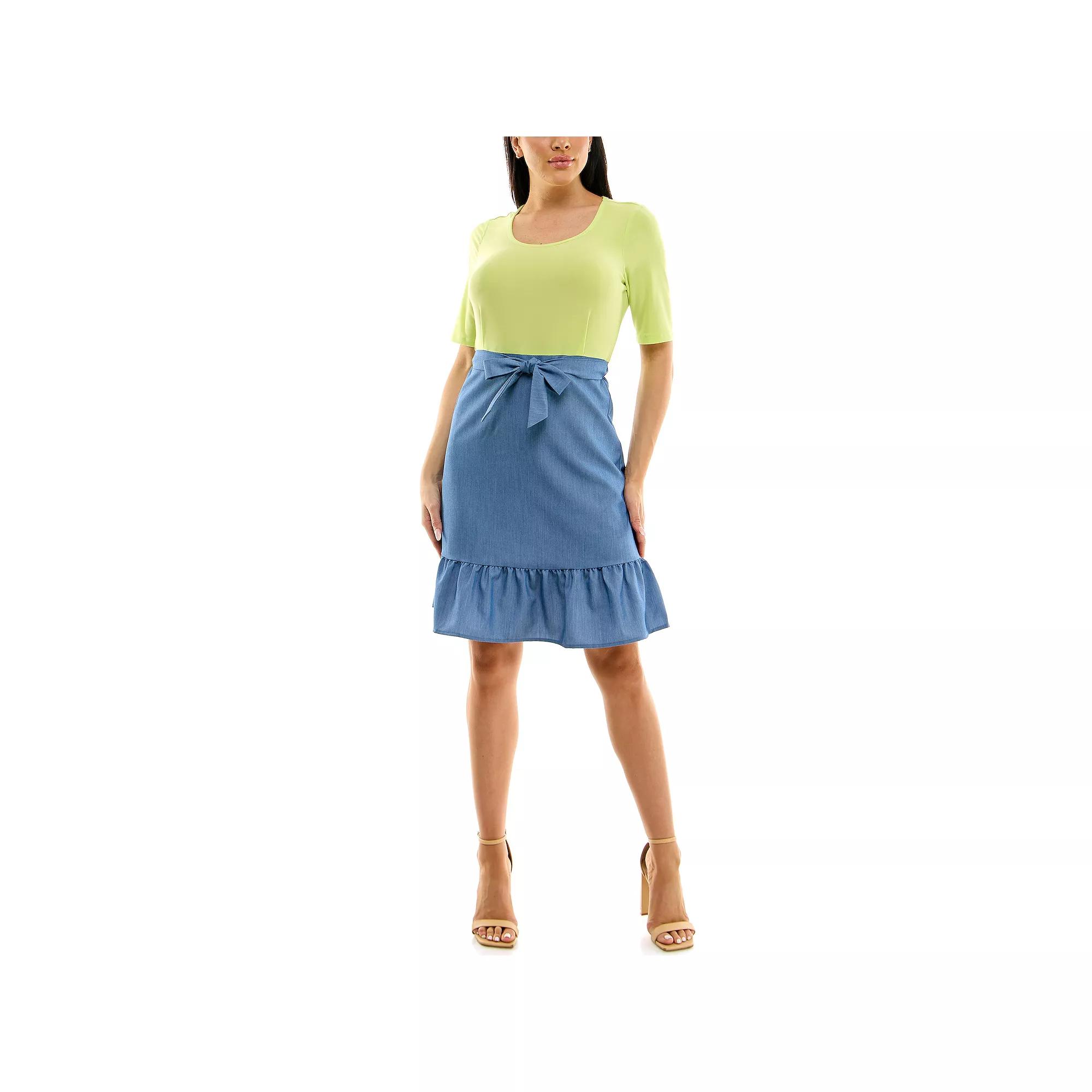 Women's Nina Leonard Pleated Midi Dress, Size: Small, Sunny Green Light Wash Product Image