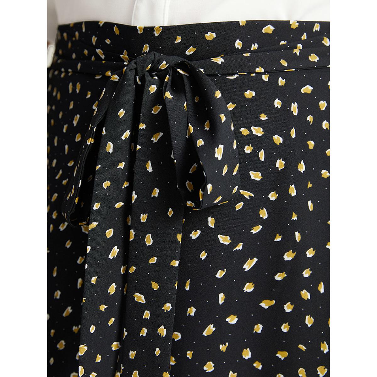 Plus Size Leopard Print Ties Straight Leg Pants Women Black Casual Straight Leg High Rise Everyday Pants BloomChic 26/4X Product Image