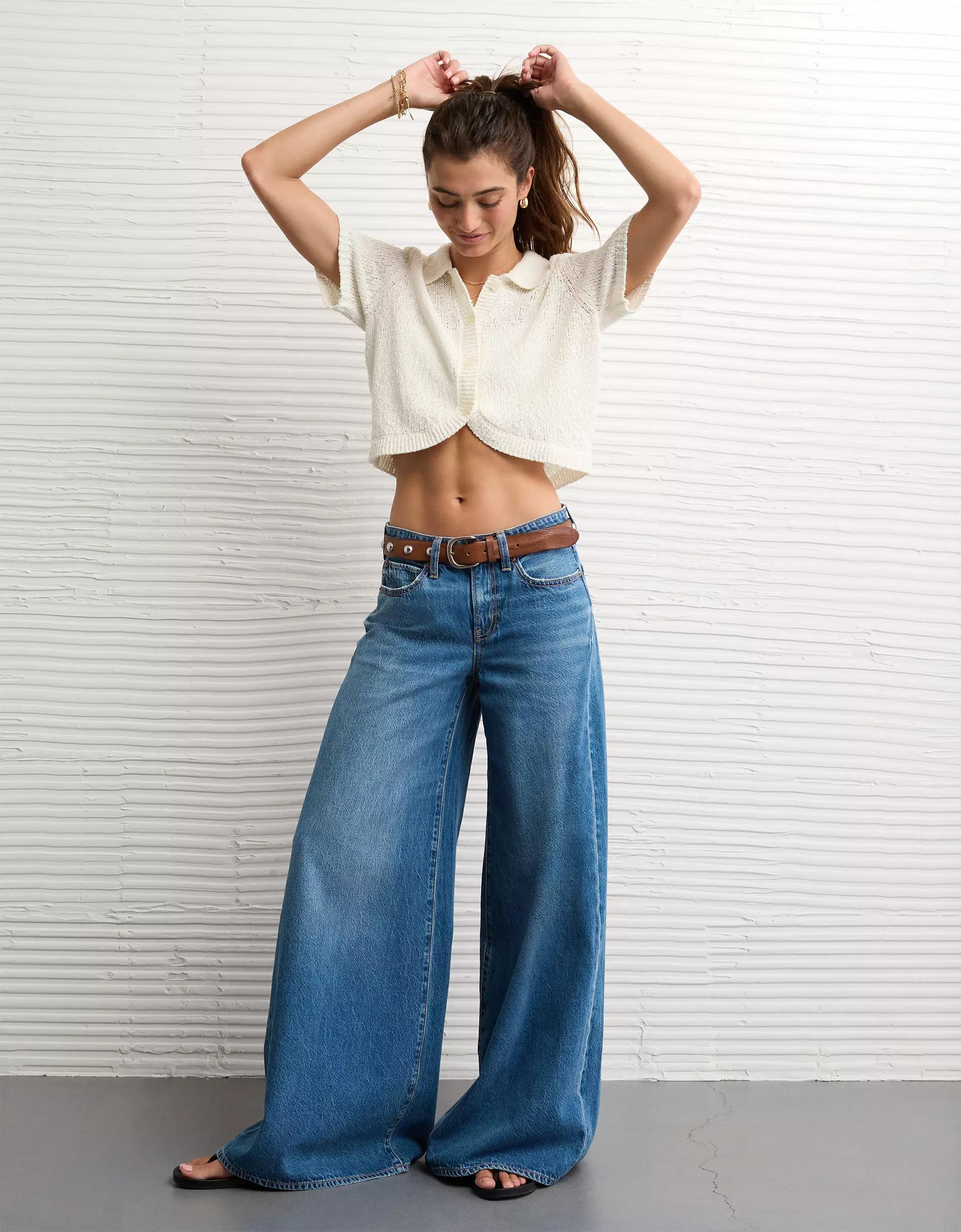 AE Short-Sleeve Collared Button-Up Cardigan Product Image