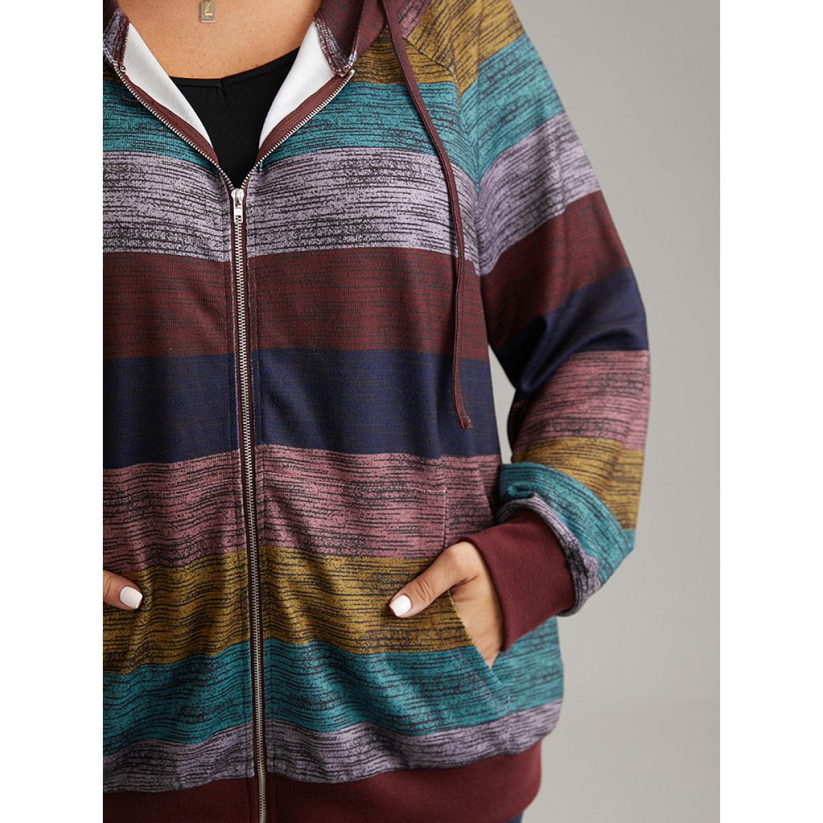 Plus Size Heather Colorblock Contrast Pocket Hooded Sweatshirt Women Multicolor Casual Rib Knit Hooded Everyday Sweatshirts BloomChic 18-20/2X Product Image