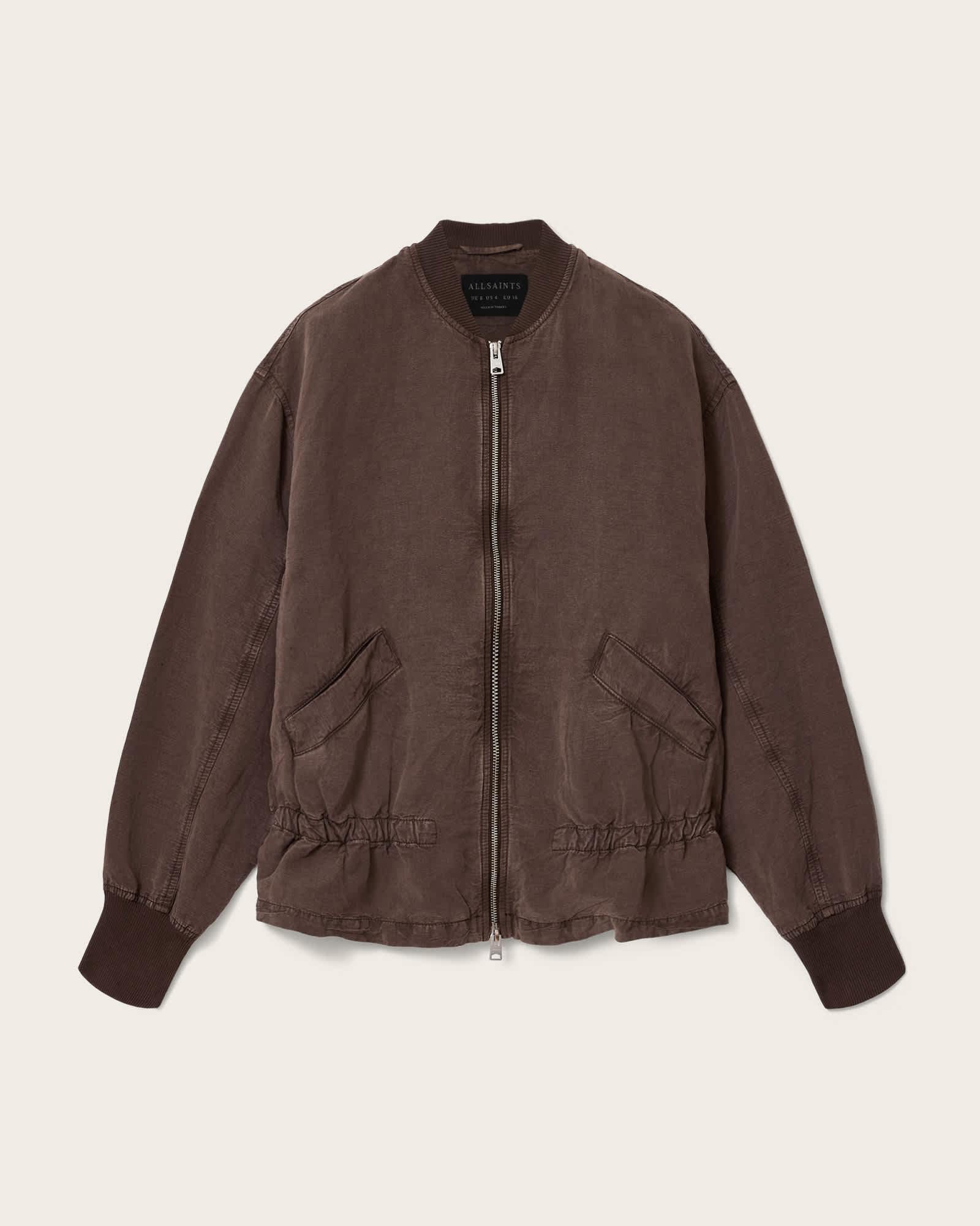 Sofi Linen Blend Drawstring Bomber Jacket PLUM BROWN | ALLSAINTS US Product Image