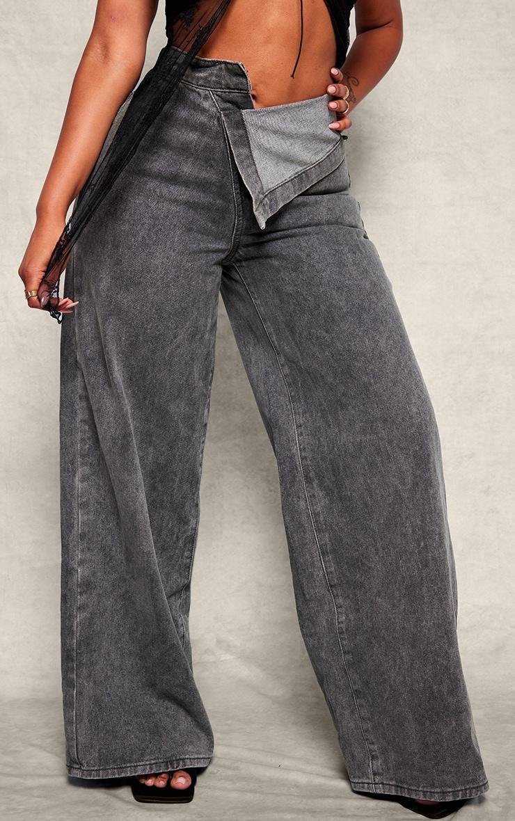 Shape Light Grey Foldover Waist Wide Leg Jeans Product Image