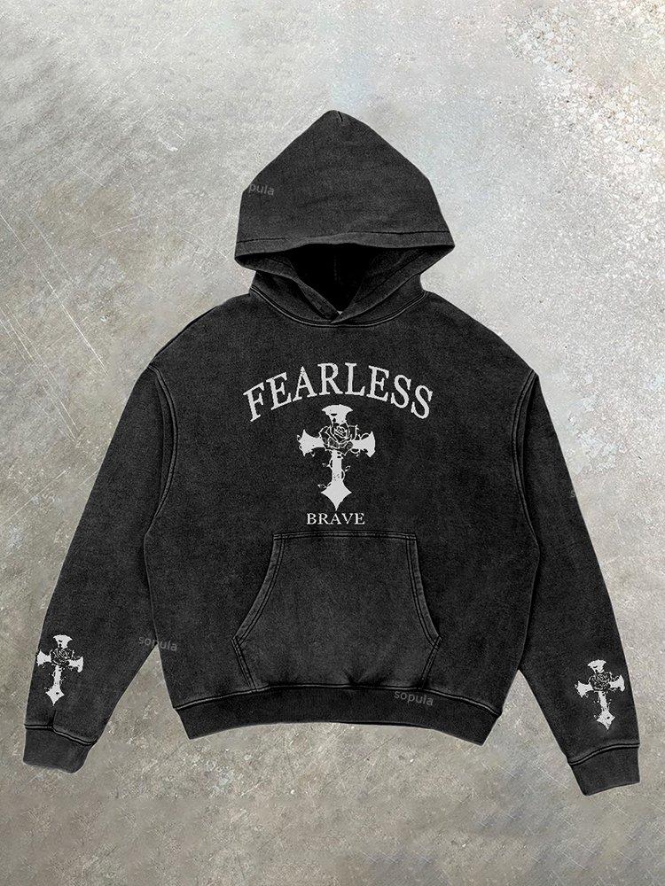 Sopula Relaxed Vintage Fearless Graphic Casual Street Washed Hoodie Product Image