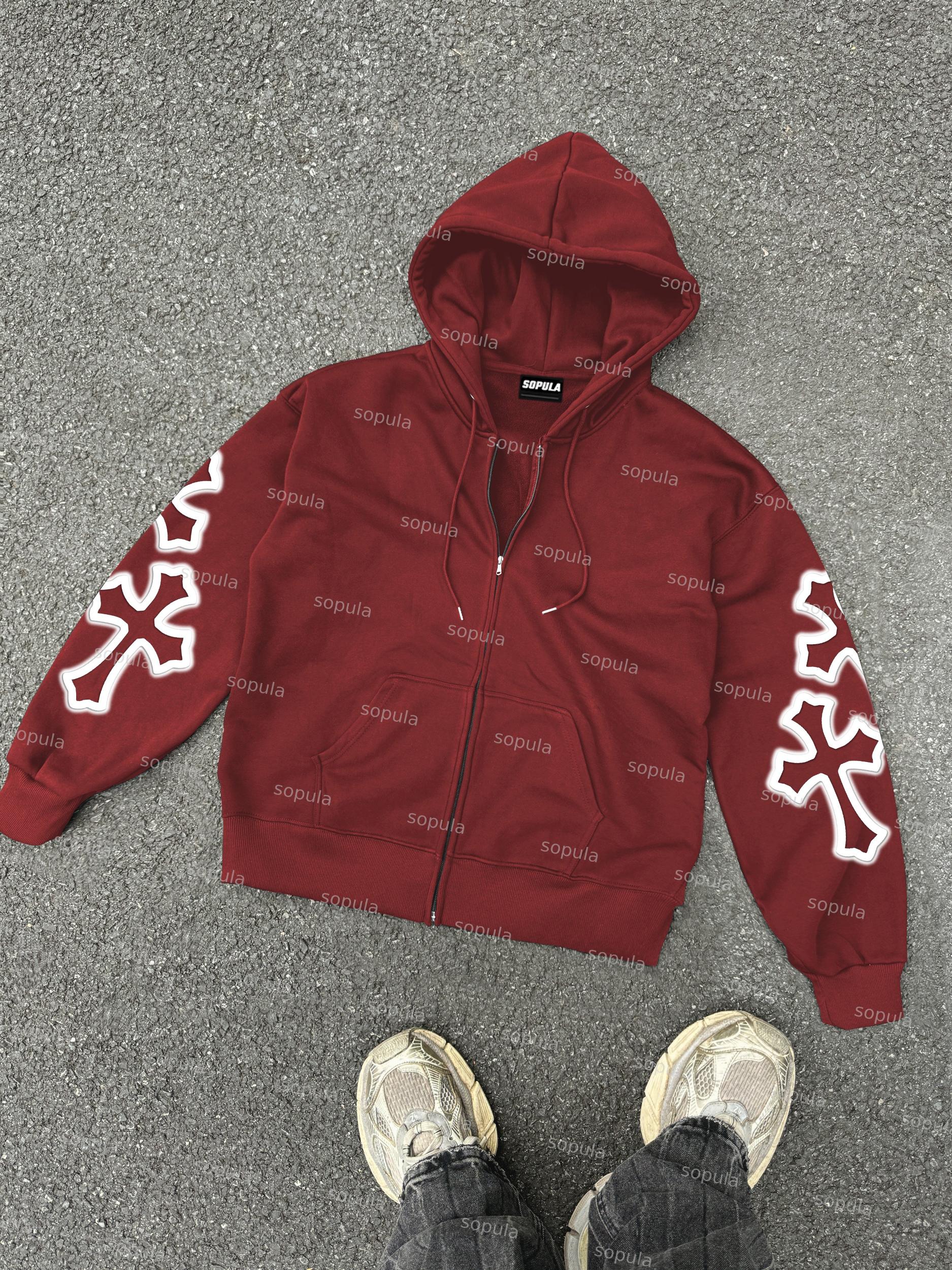 Classic Cross Graphic Oversized Zip Up Hoodie Product Image
