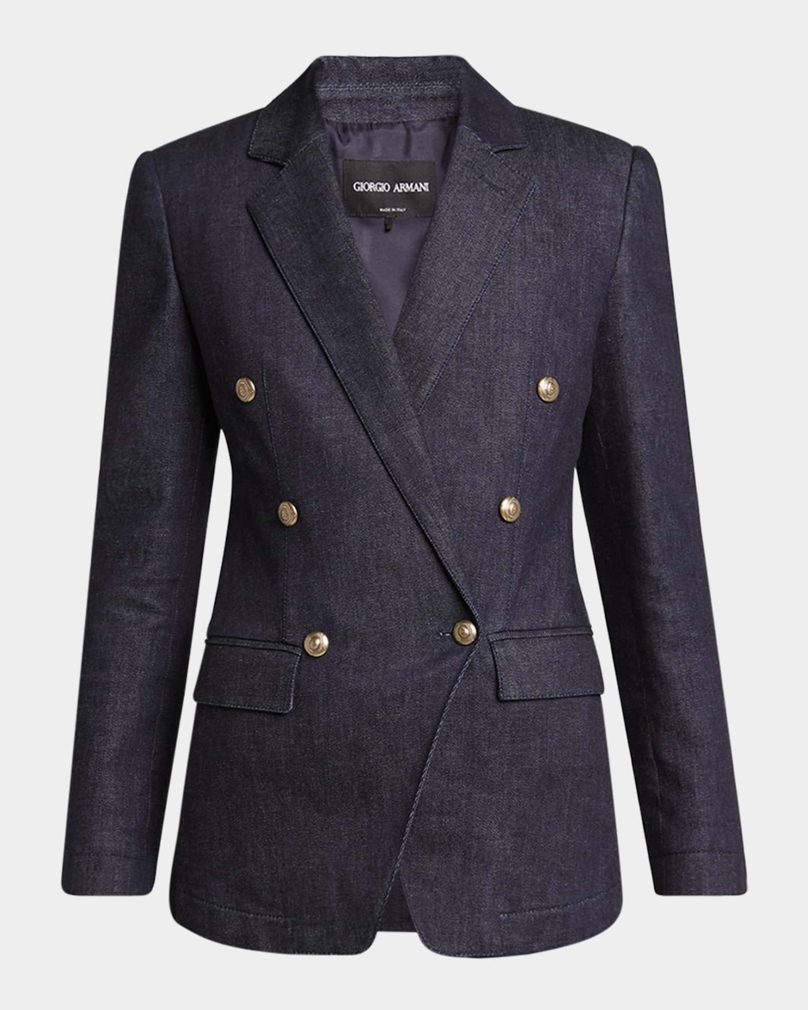 Cotton-Cashmere Denim Double-Breasted Blazer Product Image