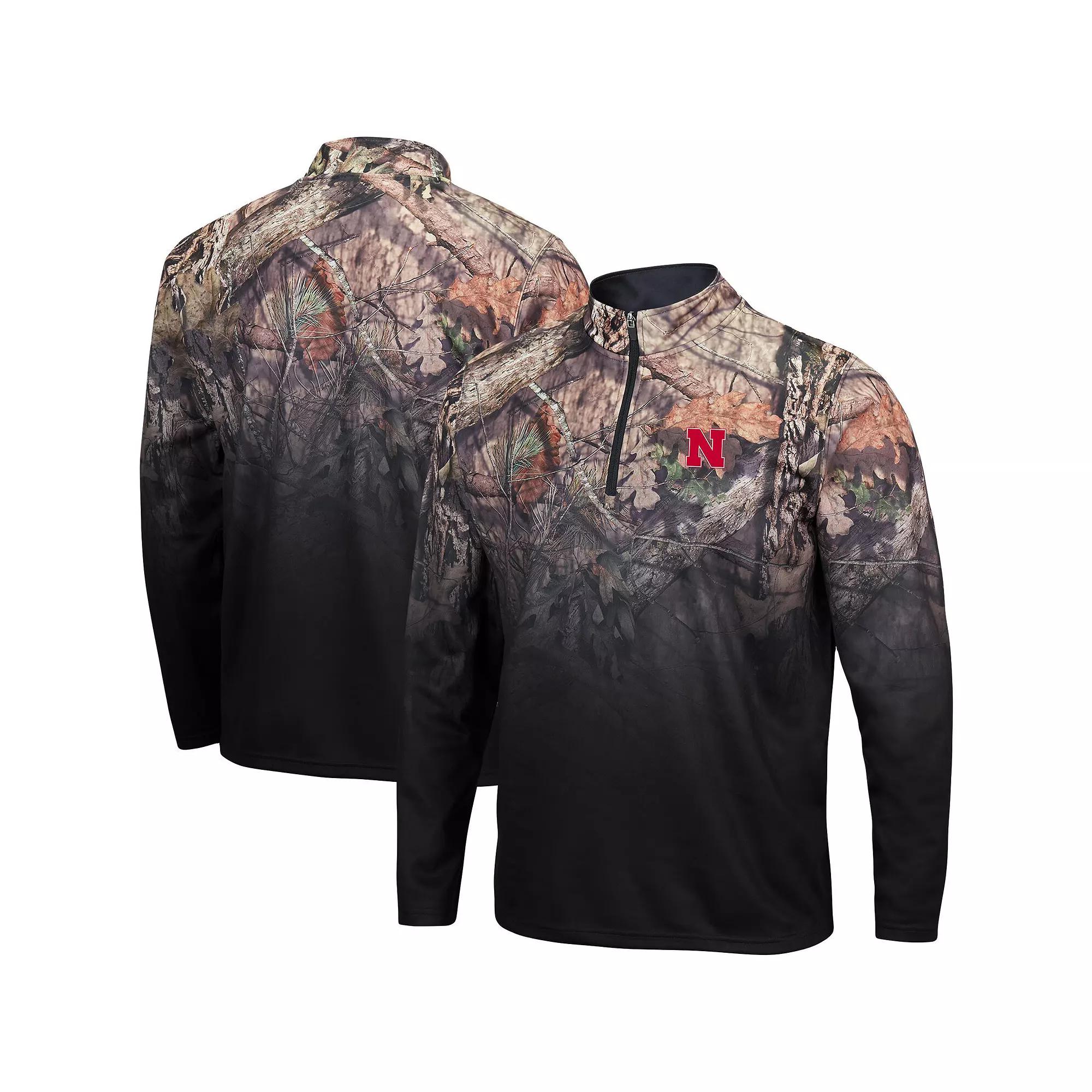 Men's Colosseum Black Nebraska Huskers Mossy Oak Fleet II Quarter-Zip Jacket,  Product Image