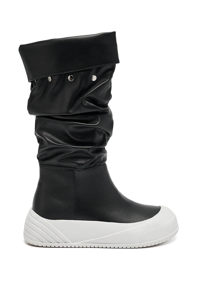 AZALEA WANG SMARTER BLACK RUCHED PU FLAT BOOT Product Image