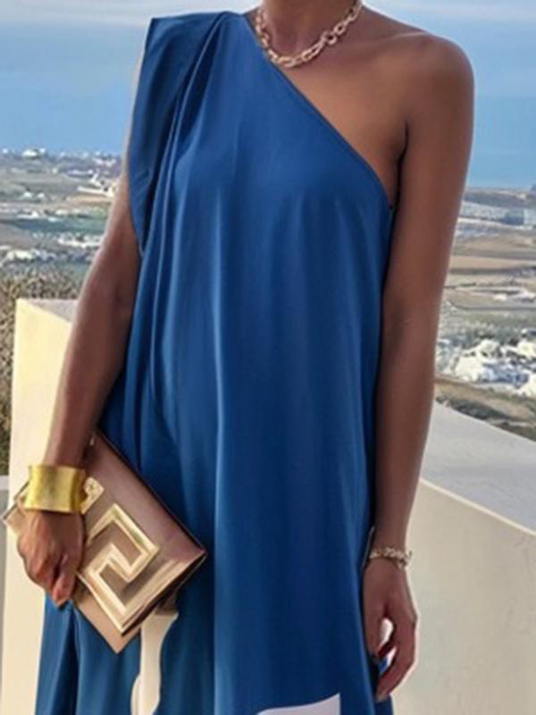 A-Line Loose Asymmetric Printed Split-Joint One-Shoulder Maxi Dresses Product Image