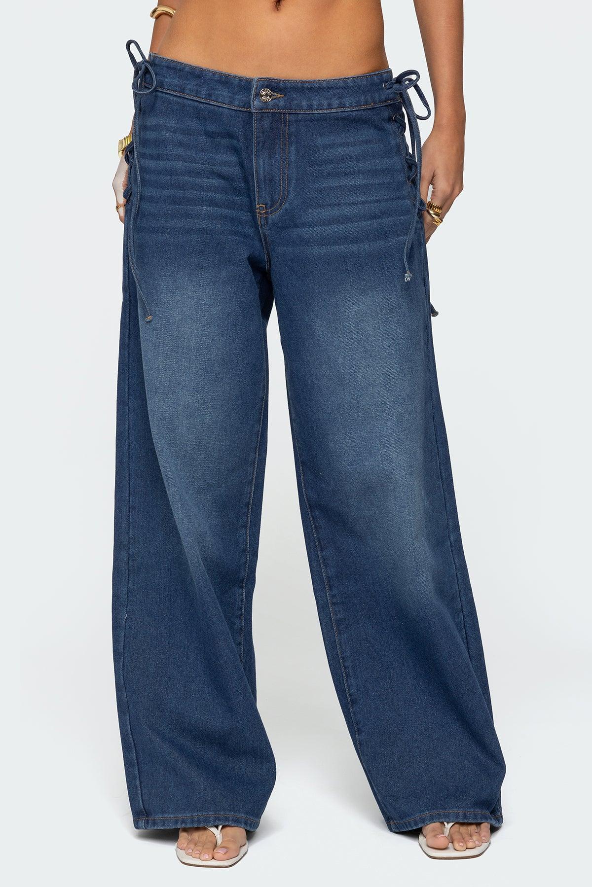 Katt Lace Up Low Rise Baggy Jeans Product Image
