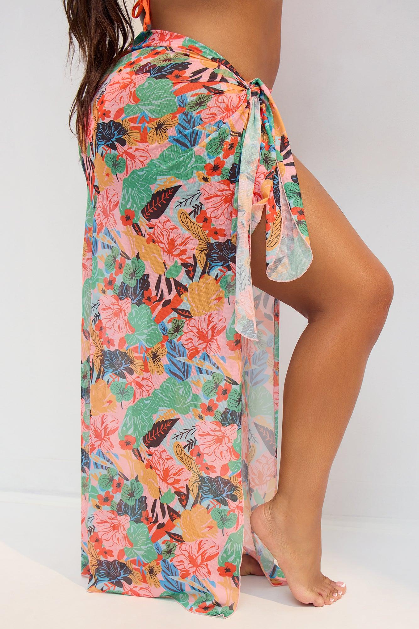 Moana Tropical Mesh Maxi Cover Up Sarong - Aqua/Combo Product Image