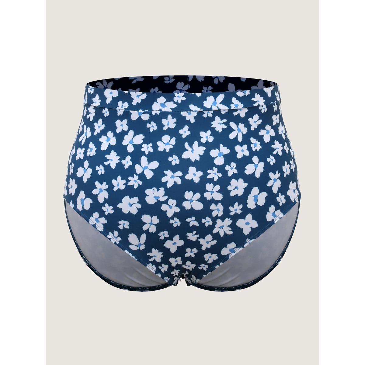 Plus Size Floral Print Contrast Swim Dress Women's Swimwear Indigo Resort Bodycon Overlap Collar High stretch Curve Swim Dresses BloomChic 30/6X Product Image