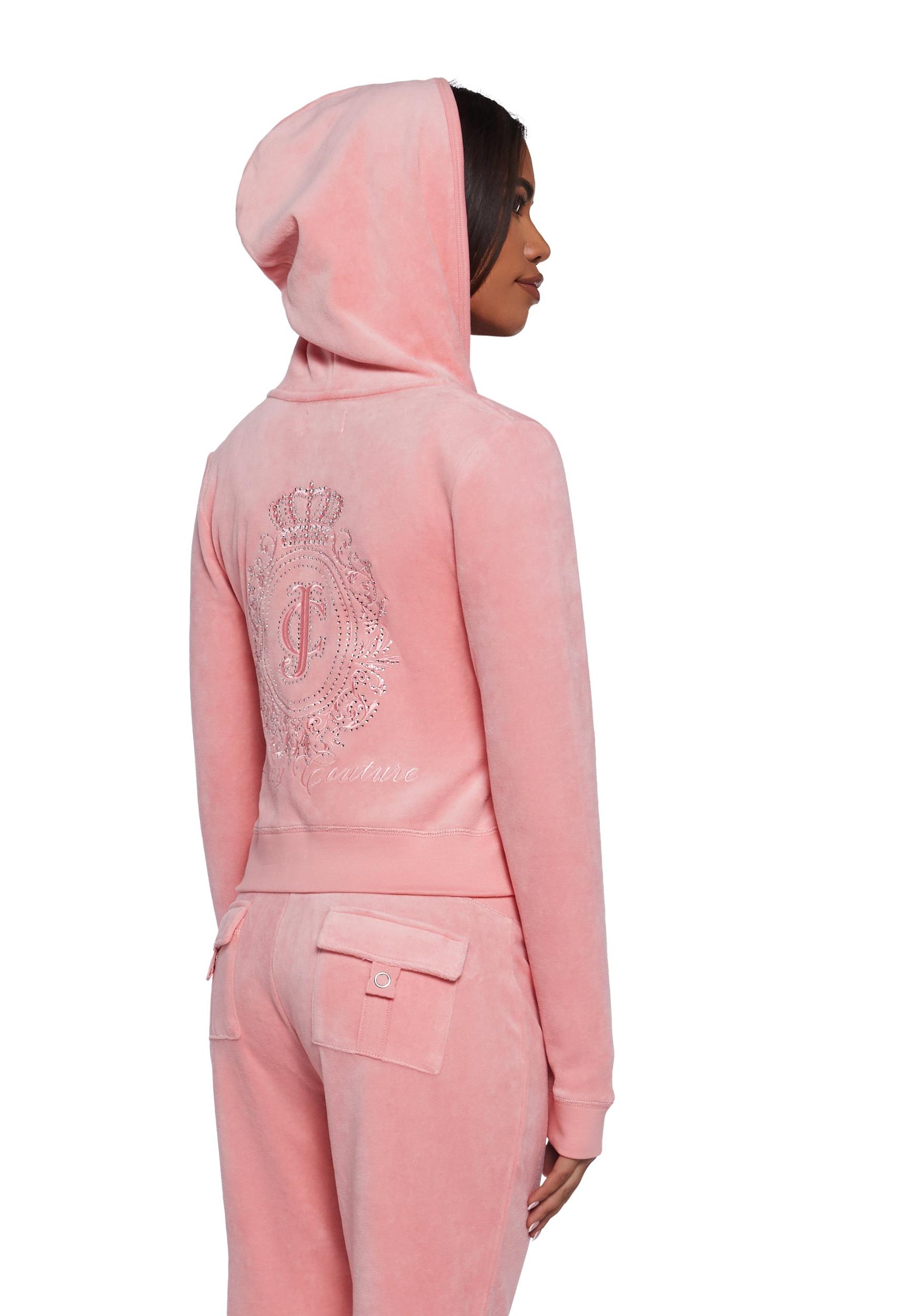 Juicy Couture Crown Heritage Cotton Velour Hoodie - Pink Product Image