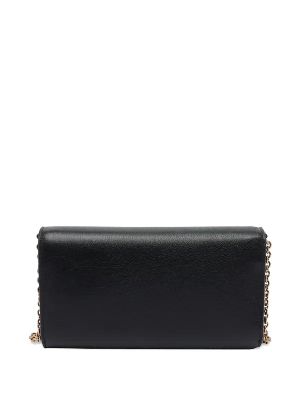 CHLOÉ Iconic Flap Wallet On Chain In Shiny Calfskin In Black Product Image