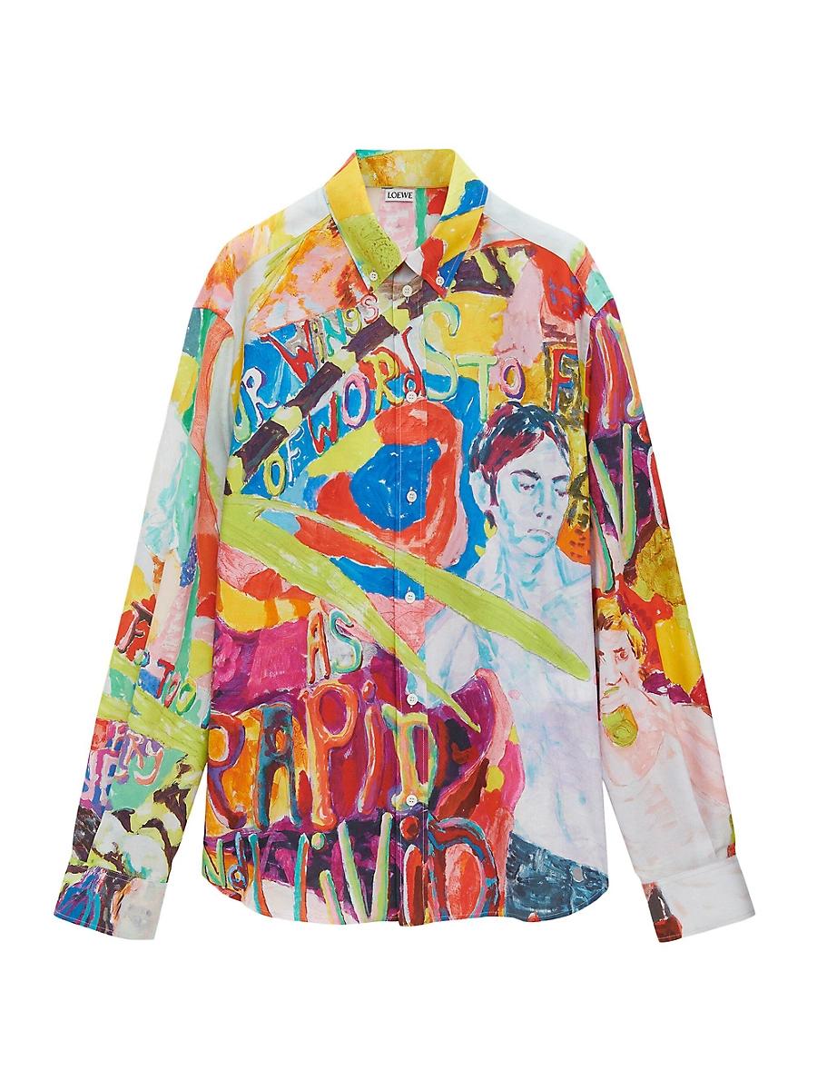 Mens Graphic Cotton Button-Front Shirt Product Image