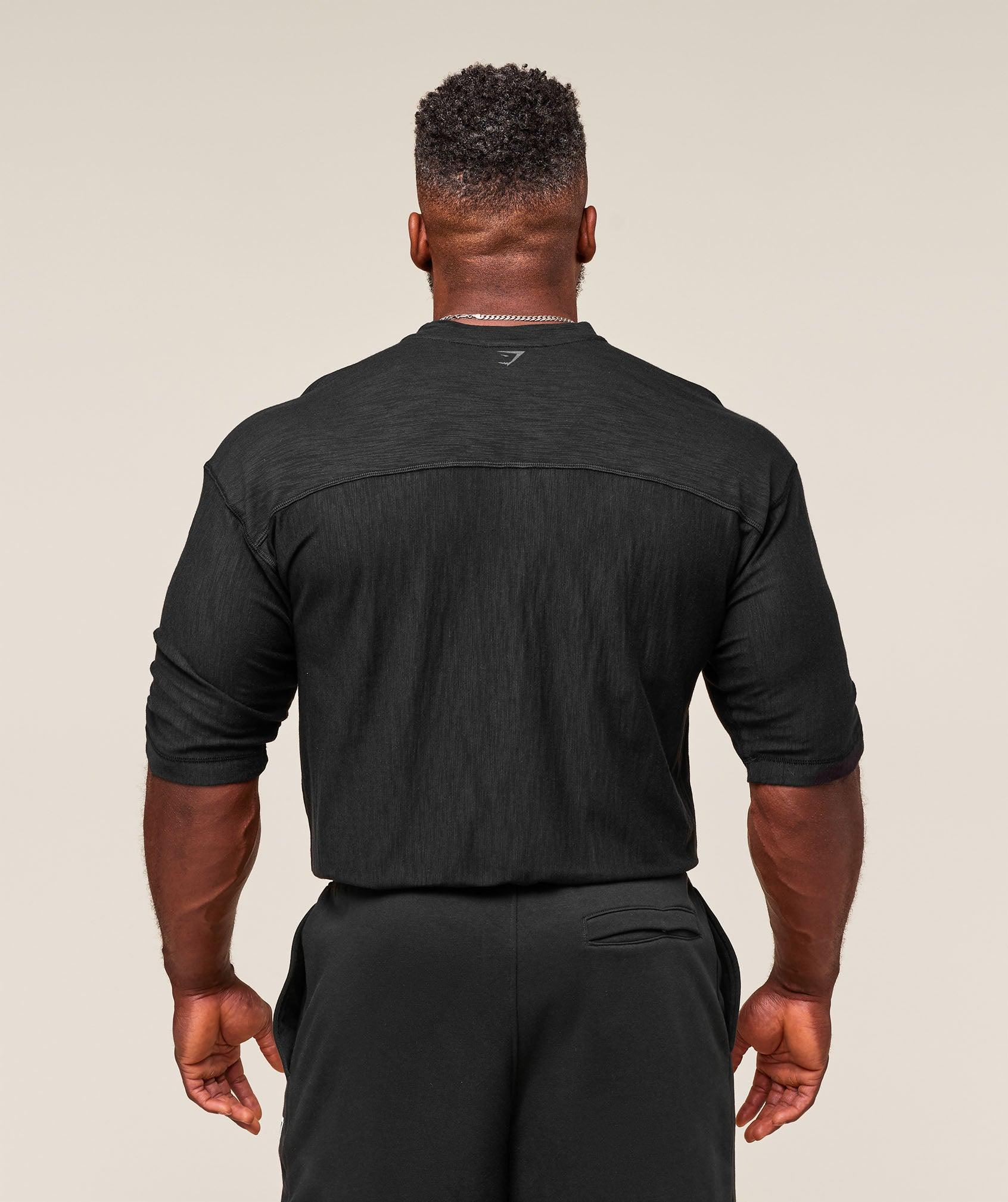 Gymshark Lightweight Slub Textured 3/4 Henley - Black Male Product Image
