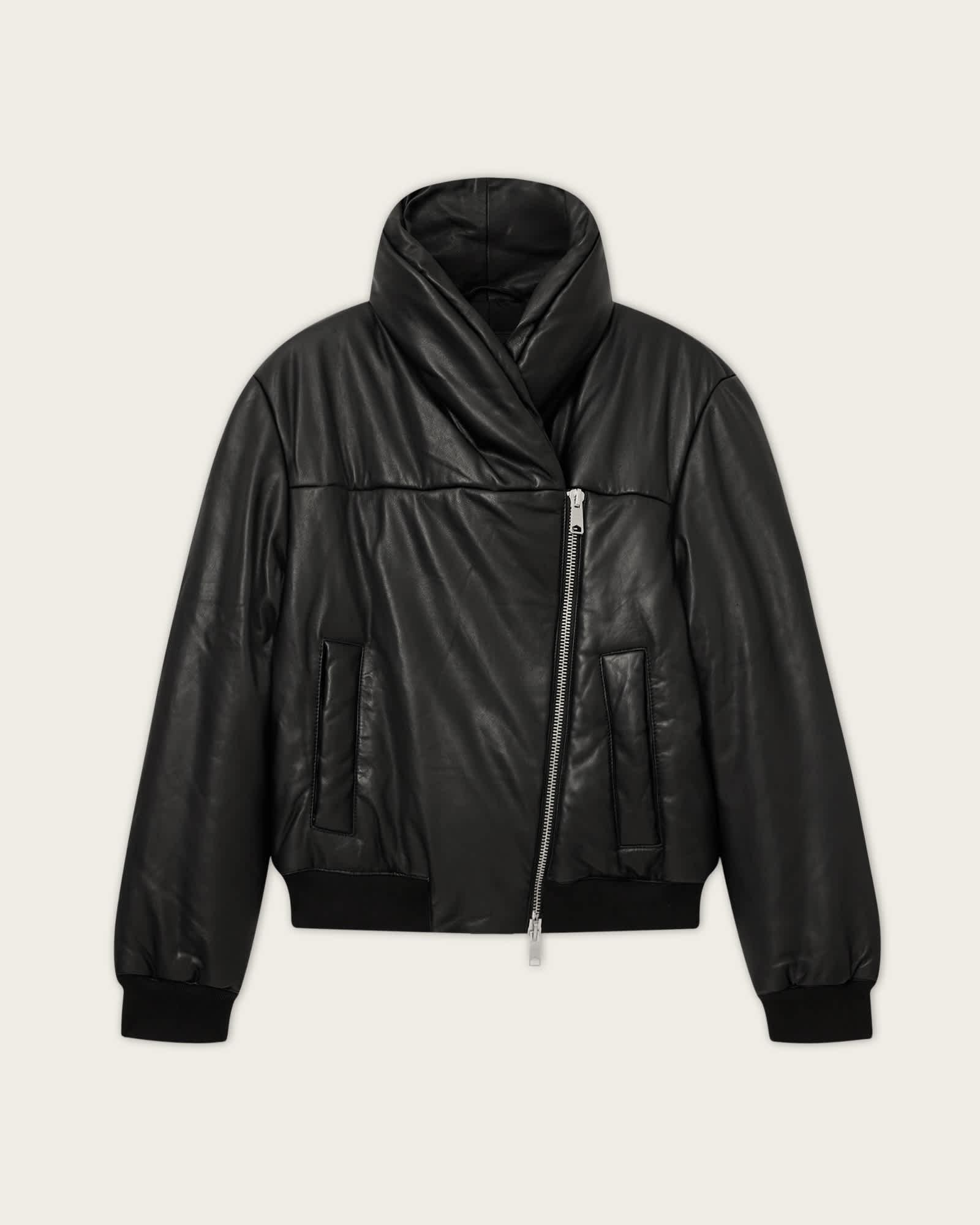Lauren Leather Puffer Jacket Black | ALLSAINTS US Product Image