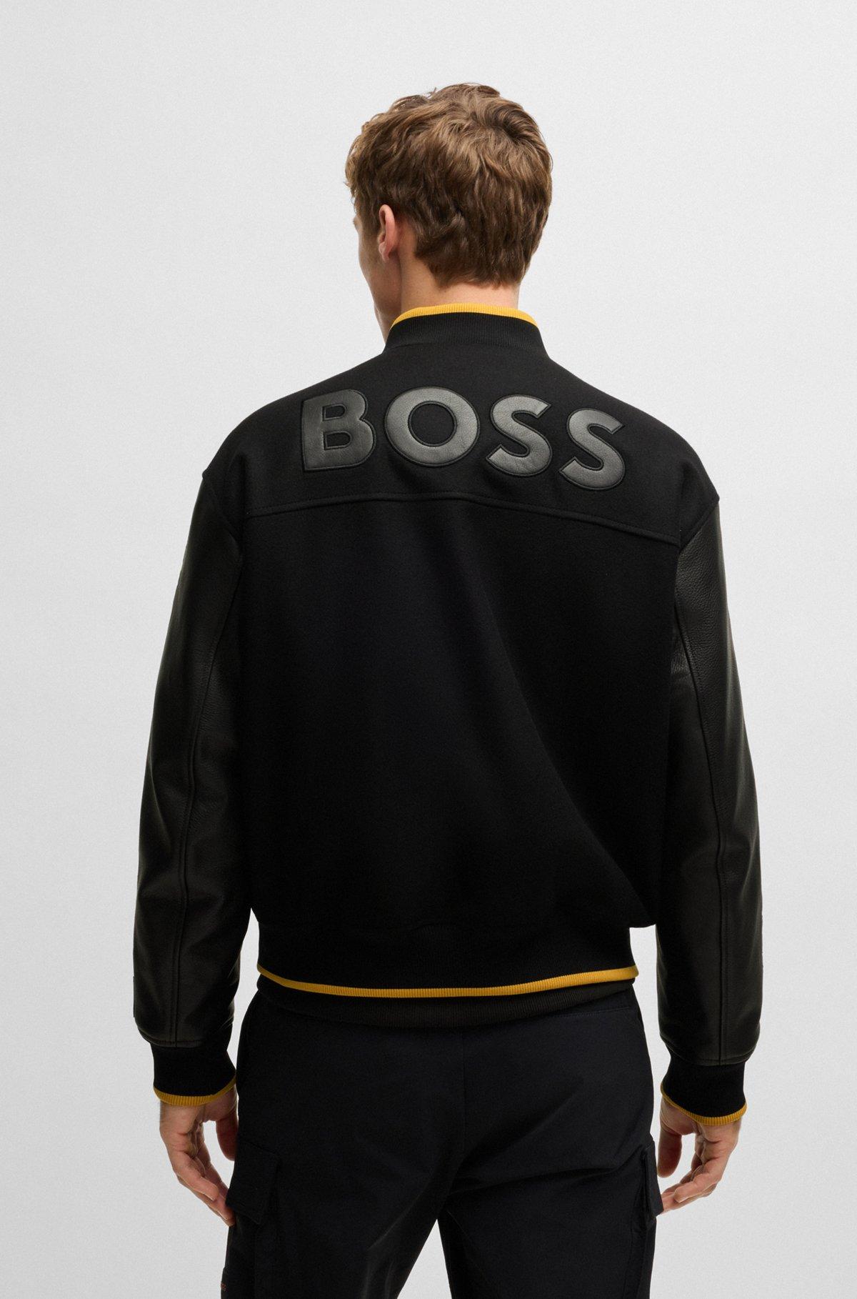 BOSS - BOSS x NFL wool jacket with leather sleeves - Black Product Image
