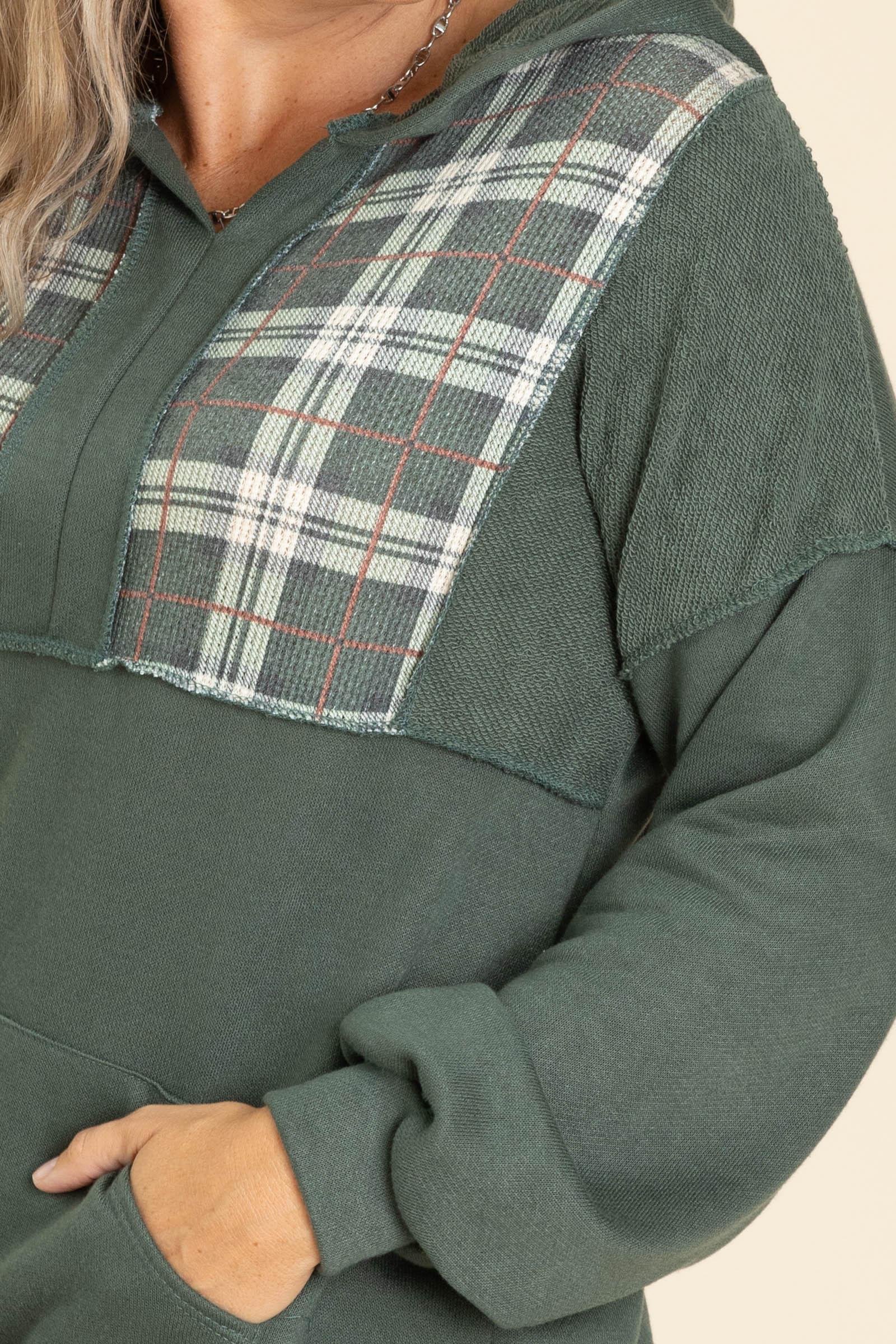 Plaid Contrast Detail Knit Hoodie Knit Tops Product Image