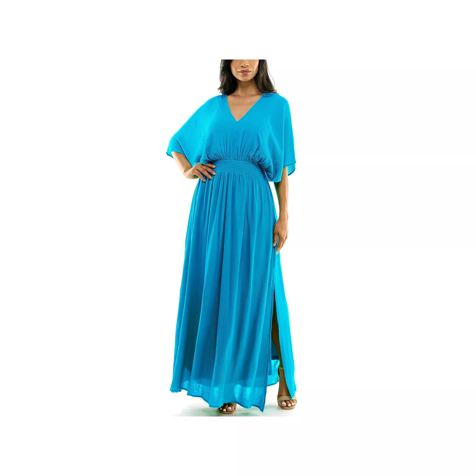 Women's Nina Leonard Smocked Maxi Dress, Size: XL, Blue Punch Product Image