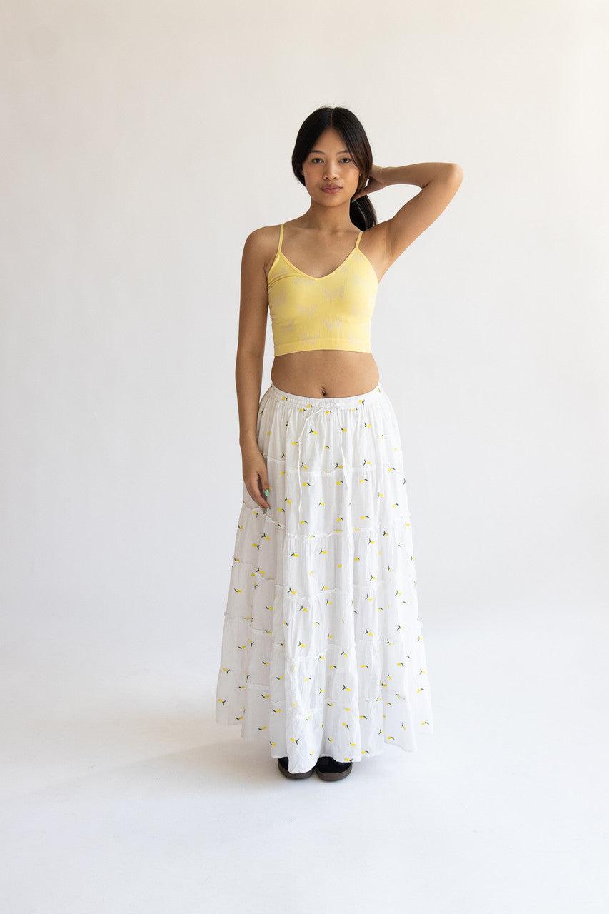 Embroidered Lemon Tiered Maxi Skirt Product Image