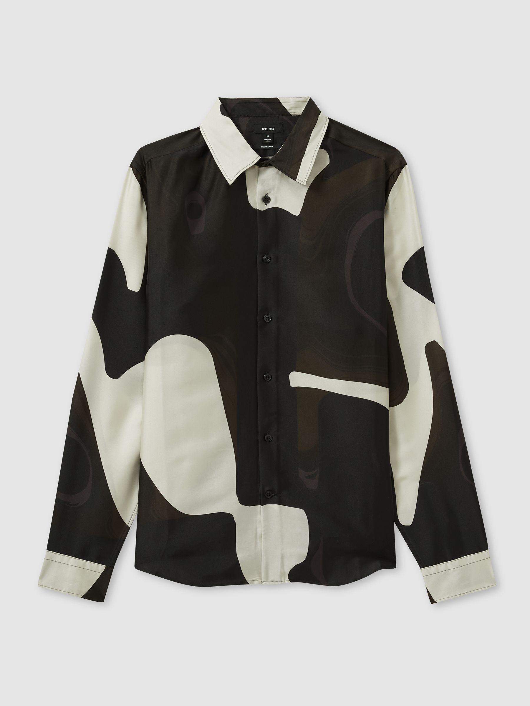 Abstract-Print Poplin Shirt in Chocolate Brown Product Image